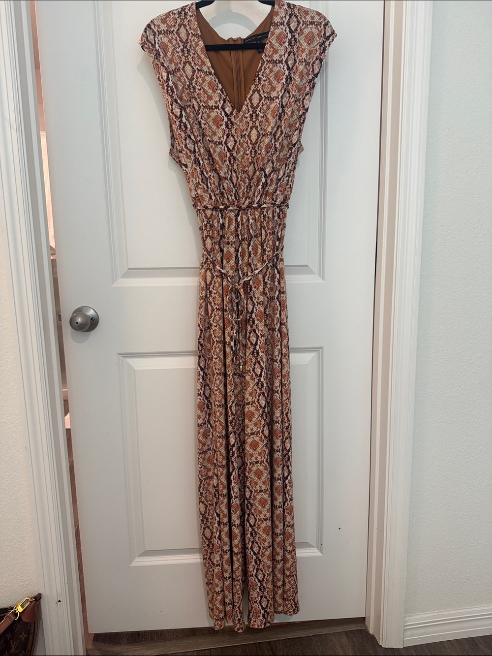 White House Black Market Brown Snake-Print V-Neck Jumpsuit